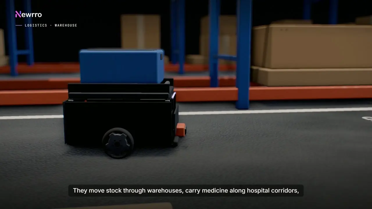 An autonomous mobile robot at work in warehouses
